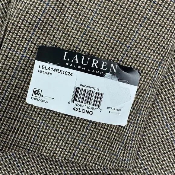 Lauren Ralph Lauren Mens UltraFlex Leland Classic Fit Suit Jacket Brown Blue 42L